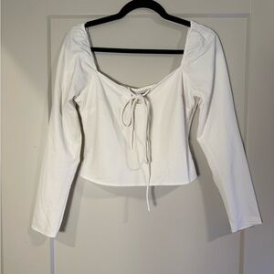 Abercrombie Tie Key Hole Long Sleeve Top White, size M, EUC!